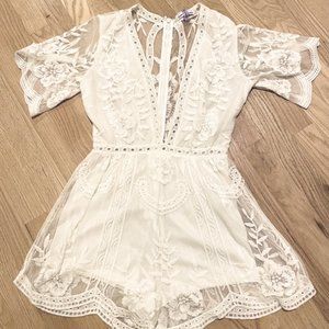 White Lace Romper - Small